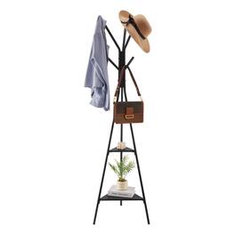 ALEXOUN - 19.5" x 16.7" x 70.5" Freestanding Coat Rack with 2 Shelves & 6 Hooks - Carbon Steel, Stable and Anti-Tipping - Black