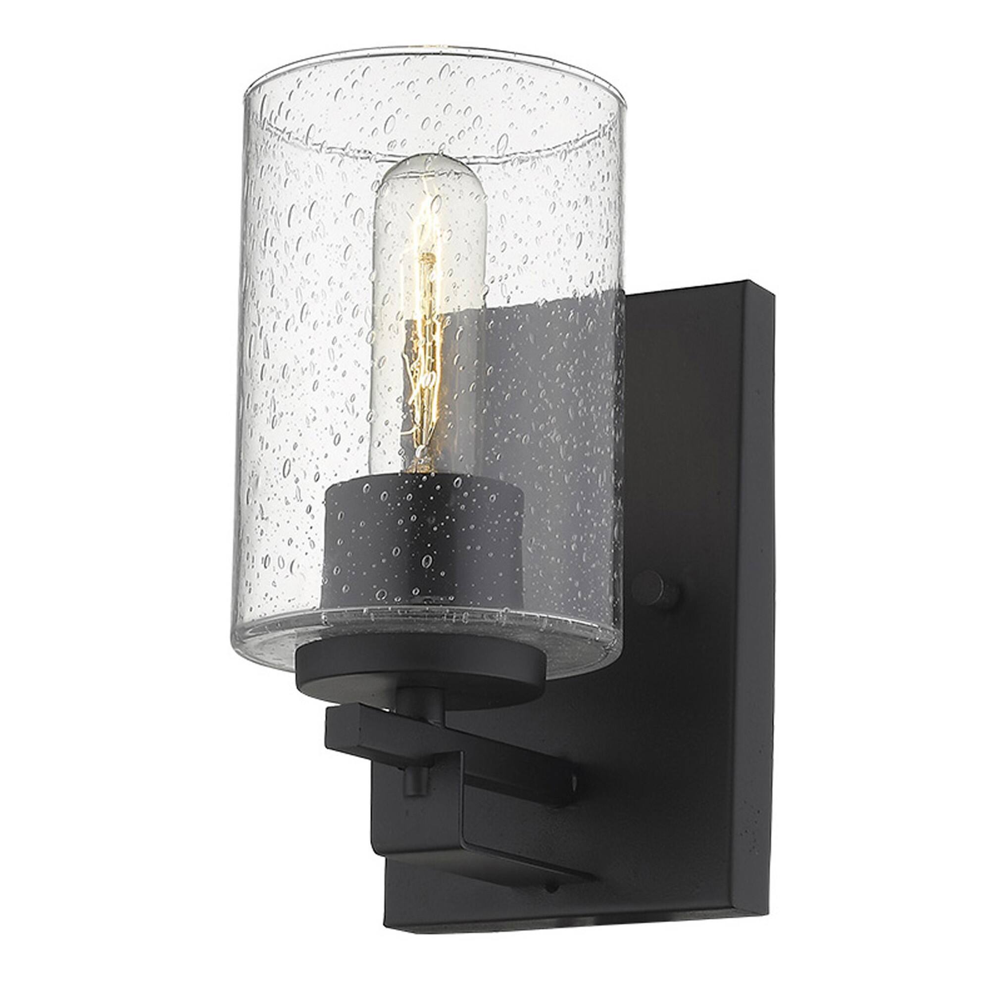 Left. Hivvago - Hivvago Black Metal and Textured Glass Wall Sconce - Black.