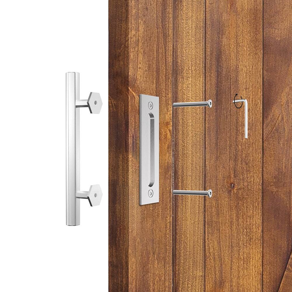 Front. Boyel Living - 10 in. Stainless Steel Hexagon Pull and Flush Sliding Barn Door Handle Set - Stainless Steel.