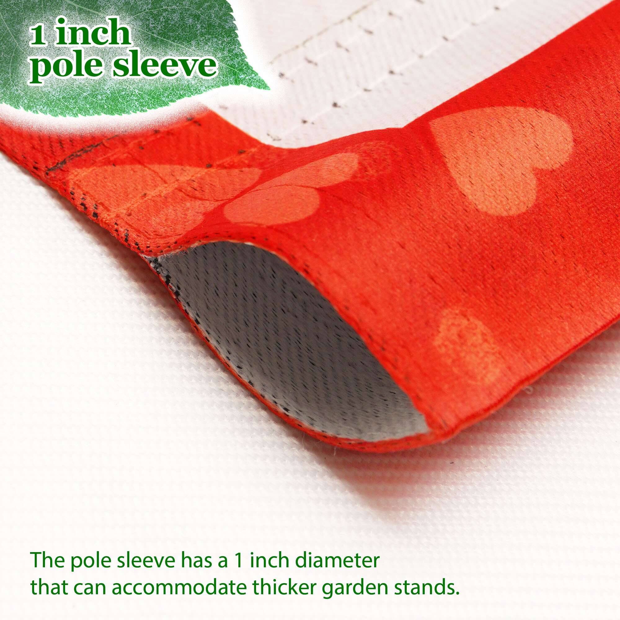 1 inch pole sleeve

The pole sleeve has a 1 inch diameter that can accommodate thicker garden stands.