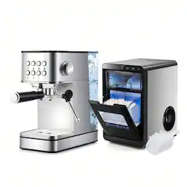 SKONYON - Nugget Ice Maker and 20 Bar Espresso Machine Combo for Iced Drinks - Silver