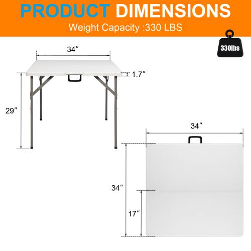 PRODUCT DIMENSIONS  
Weight Capacity: 330 LBS  
34" x 34" x 29" x 1.7" x 17"