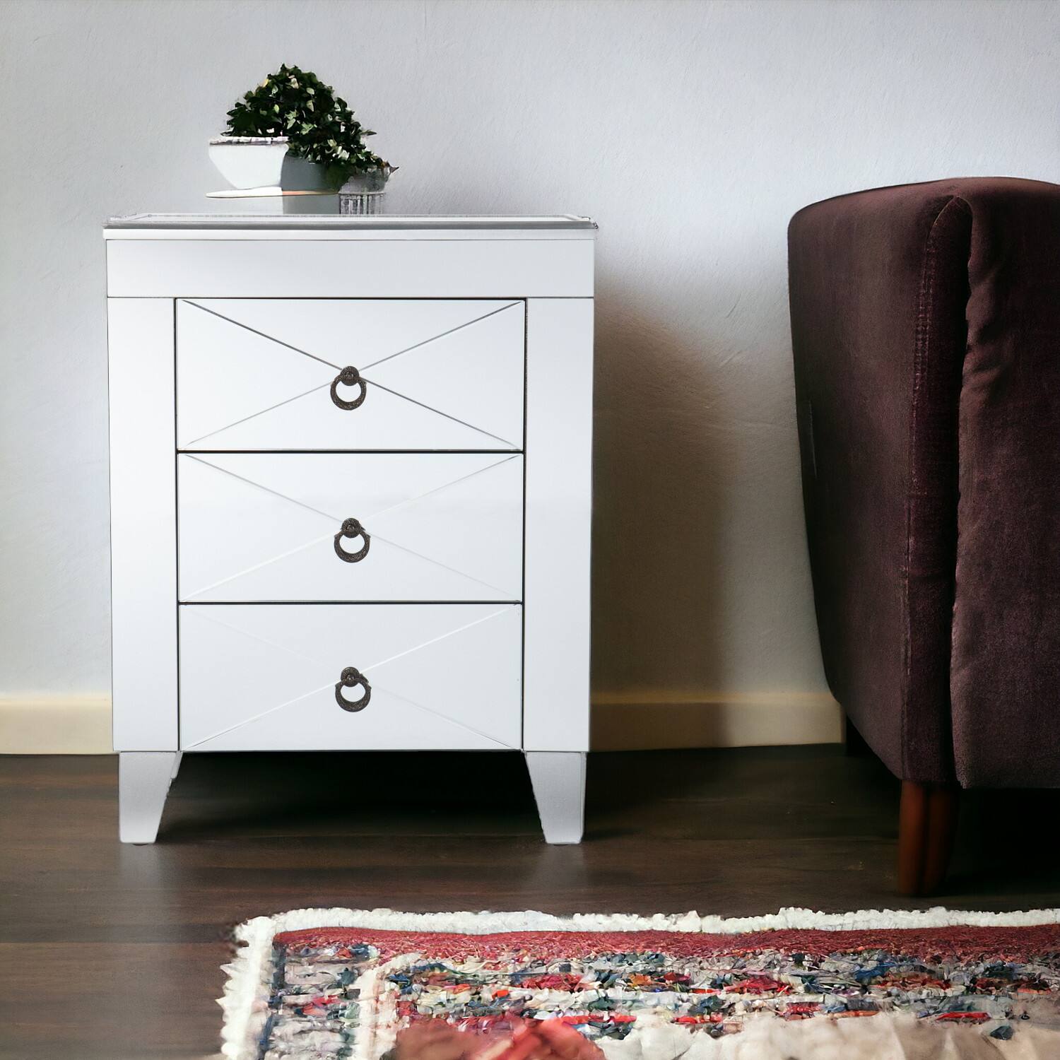 Angle. Hivvago - Hivvago 26 Inch End Table With Three Drawers - Silver.