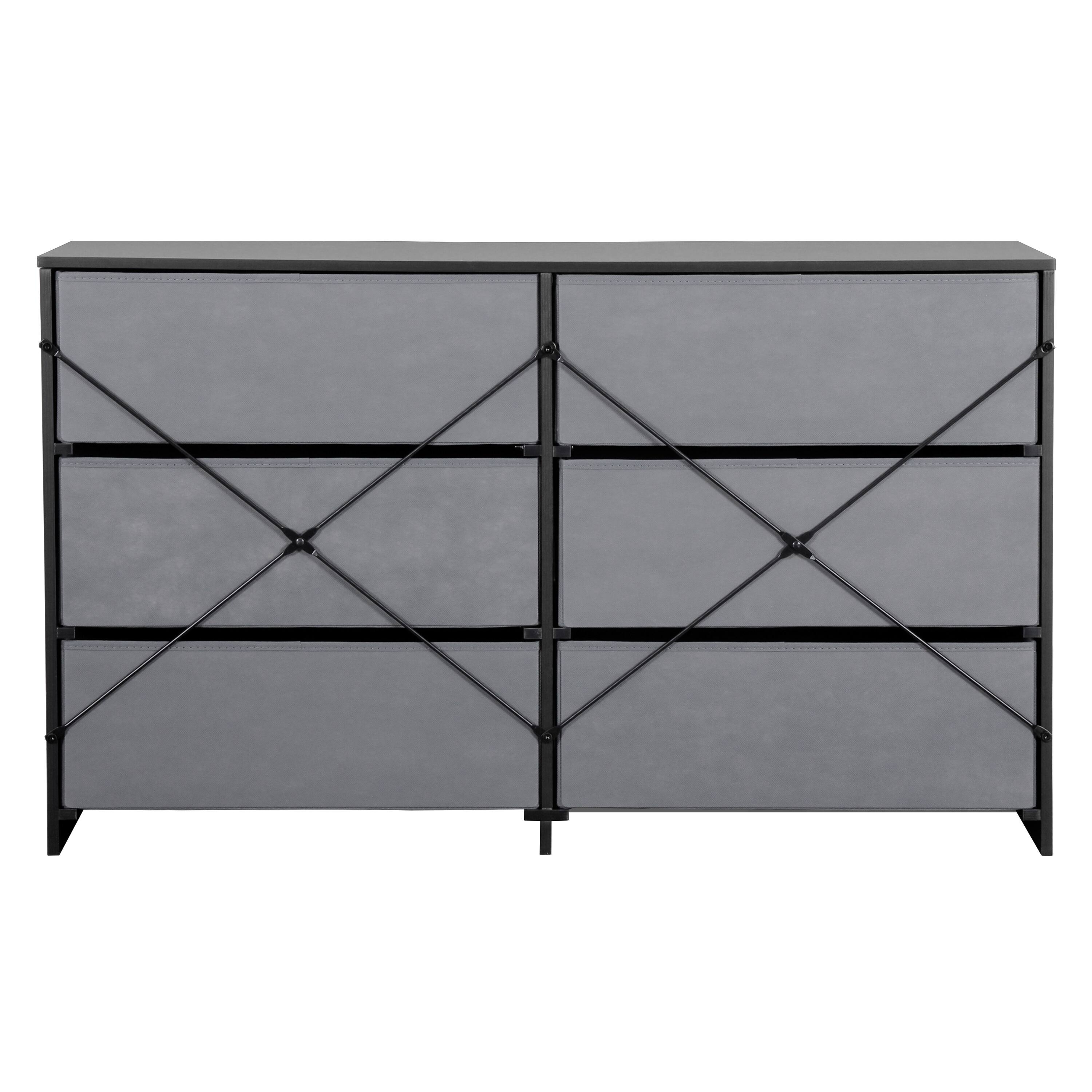 Alt View 2. Forest'nSky - Black Wood 6 drawer 44.5 in. Wide Chest of Drawers with Large Fabric Drawers for Living Room - Black.