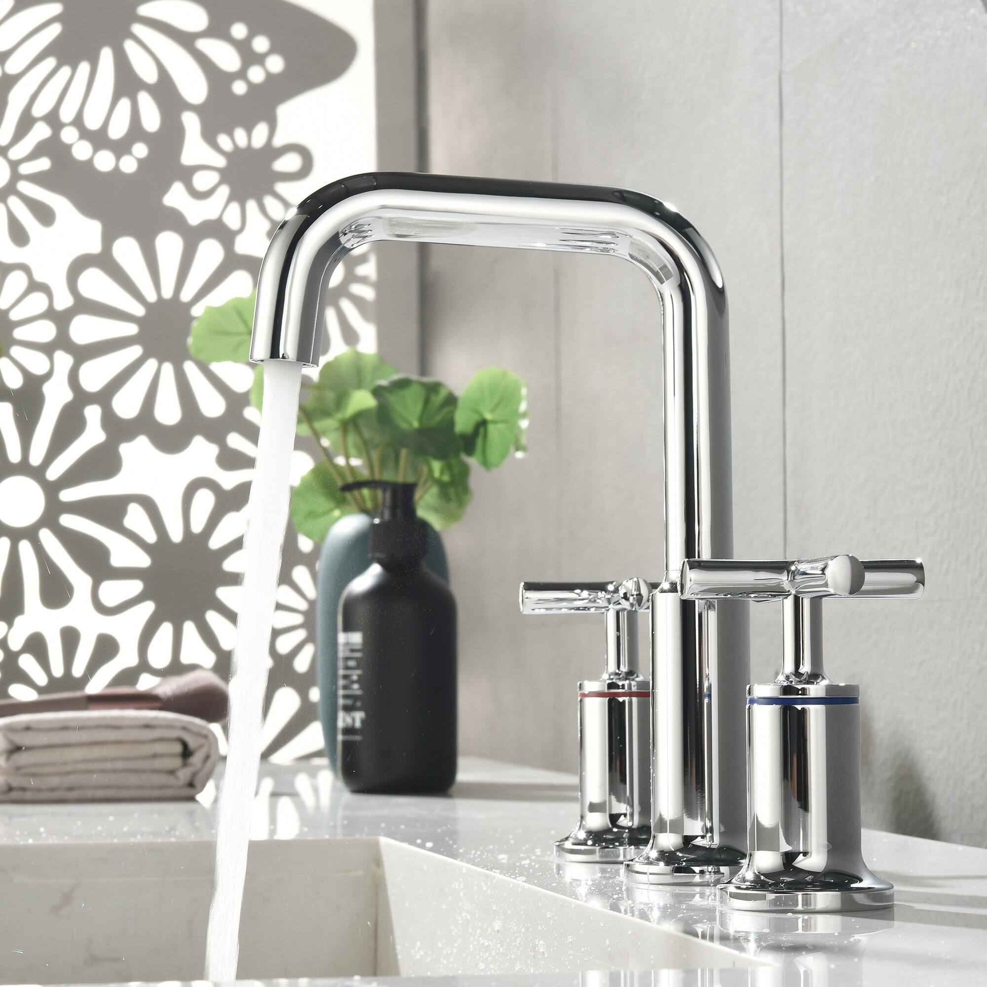 Alt View 9. Boyel Living - Brass 8 Inch Widespread Double Handle Bathroom Faucet with Water Supply Hoses and Quick Connected Hose in Chrome - Chrome.