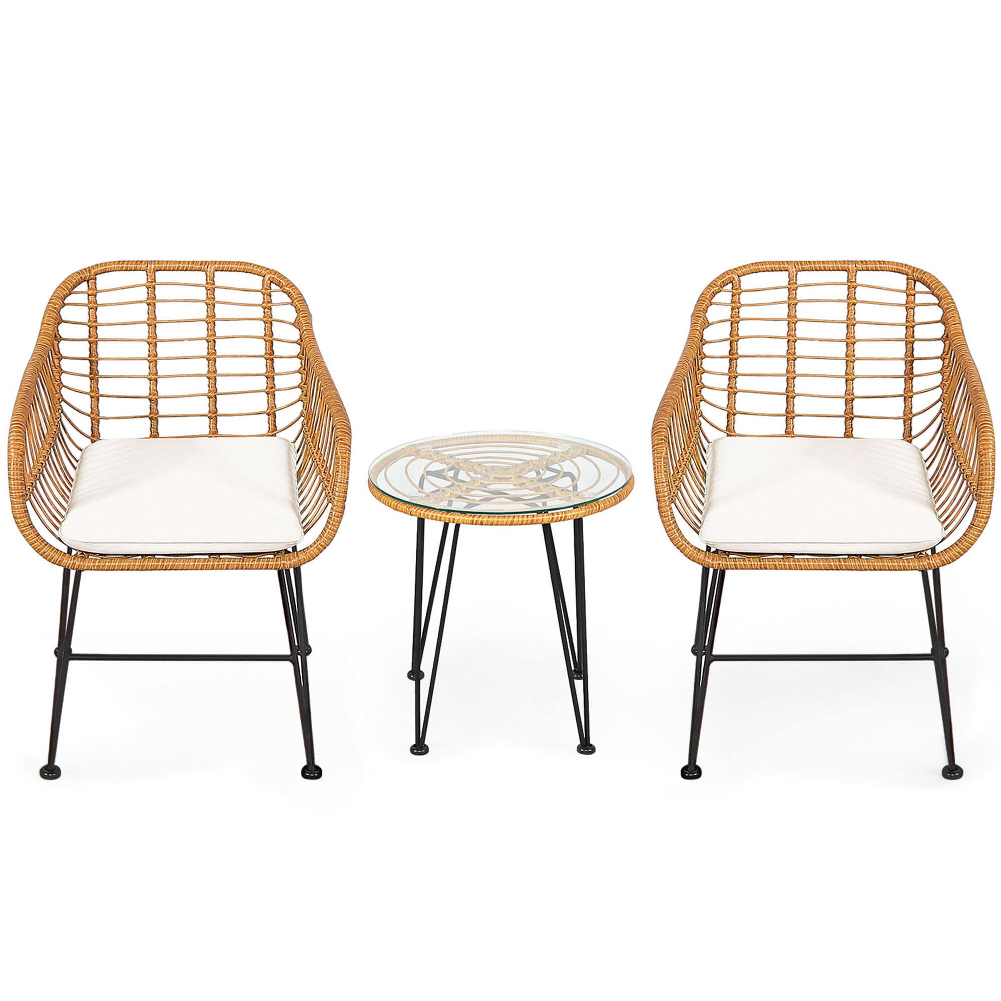 Alt View 1. Gymax - Gymax 3PCS Rattan Patio Bistro Set Conversation Furniture Set w/ White Cushions - White.