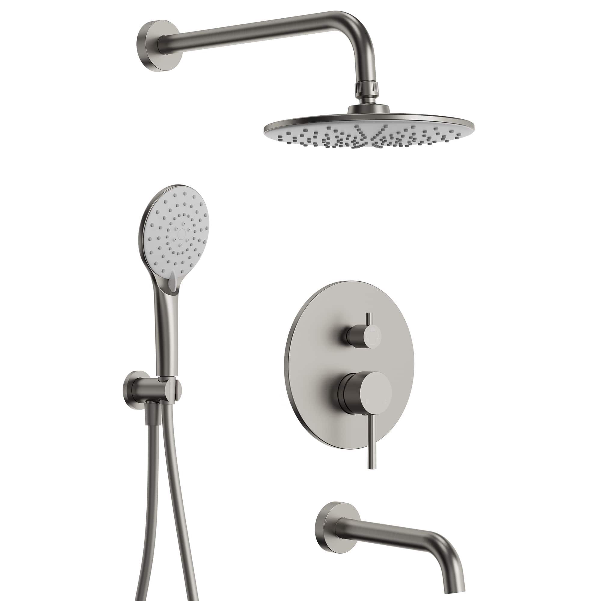 GRANDJOY - 3-Function Shower Faucet Set with 10" Rainfall Head, Handheld Sprayer and Shower Valve Combo - Brushed Nickel