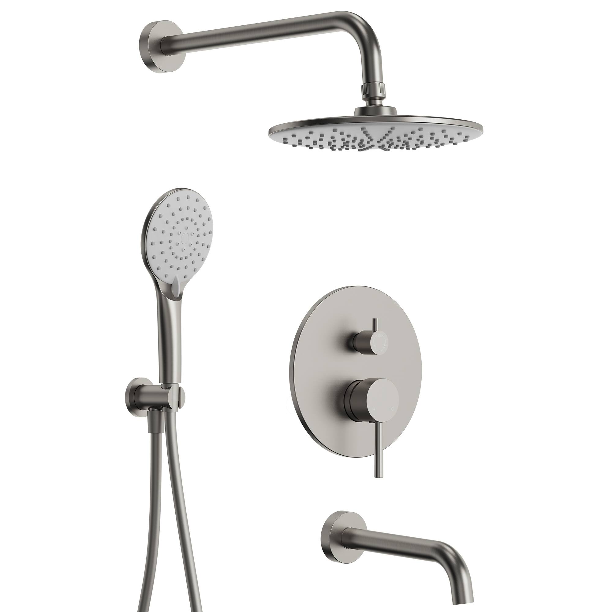 GRANDJOY - 3-Function Shower Faucet Set with 10" Rainfall Head, Handheld Sprayer and Shower Valve Combo - Brushed Nickel
