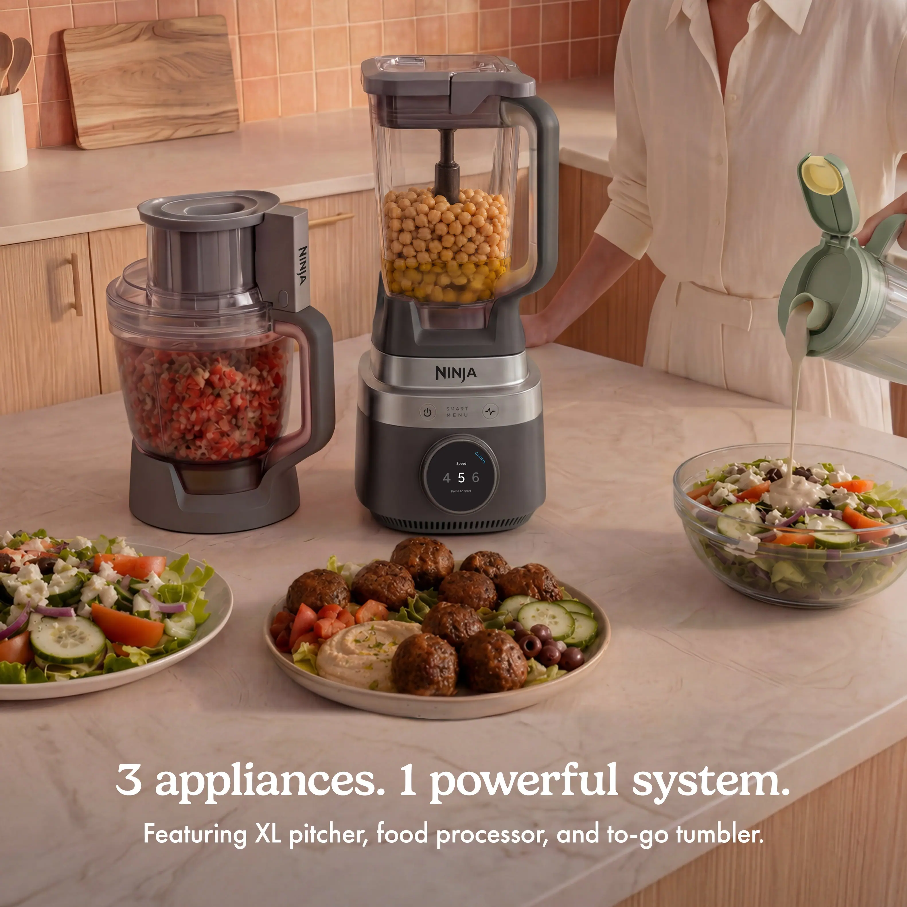 NINJA NINJA M.S ... - 4 5 6  3 appliances. 1 powerful system. Featuring XL pitcher, food processor, and to-go tumbler.