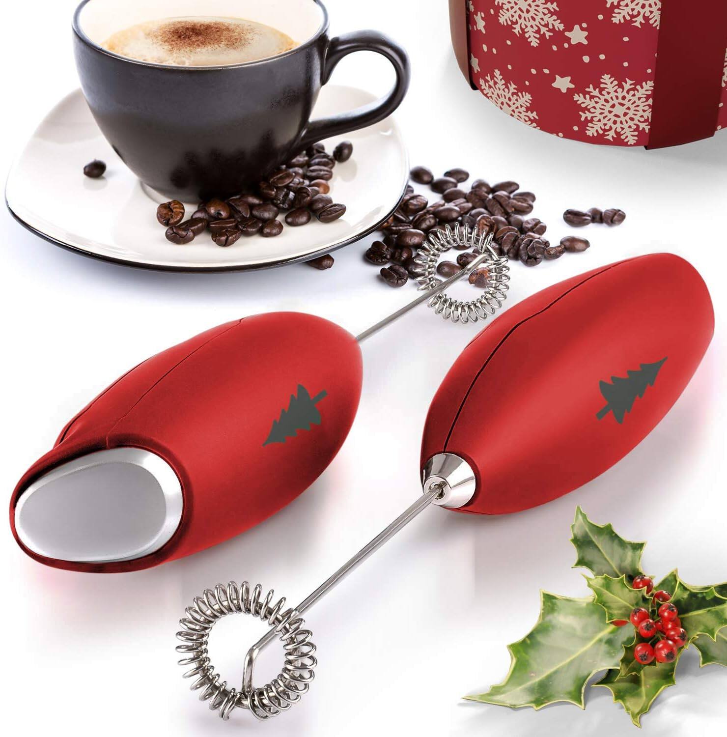Back. Zulay Kitchen - Zulay Kitchen Powerful Milk Frother Handheld Foam Maker for Lattes by Milk Boss - Red.