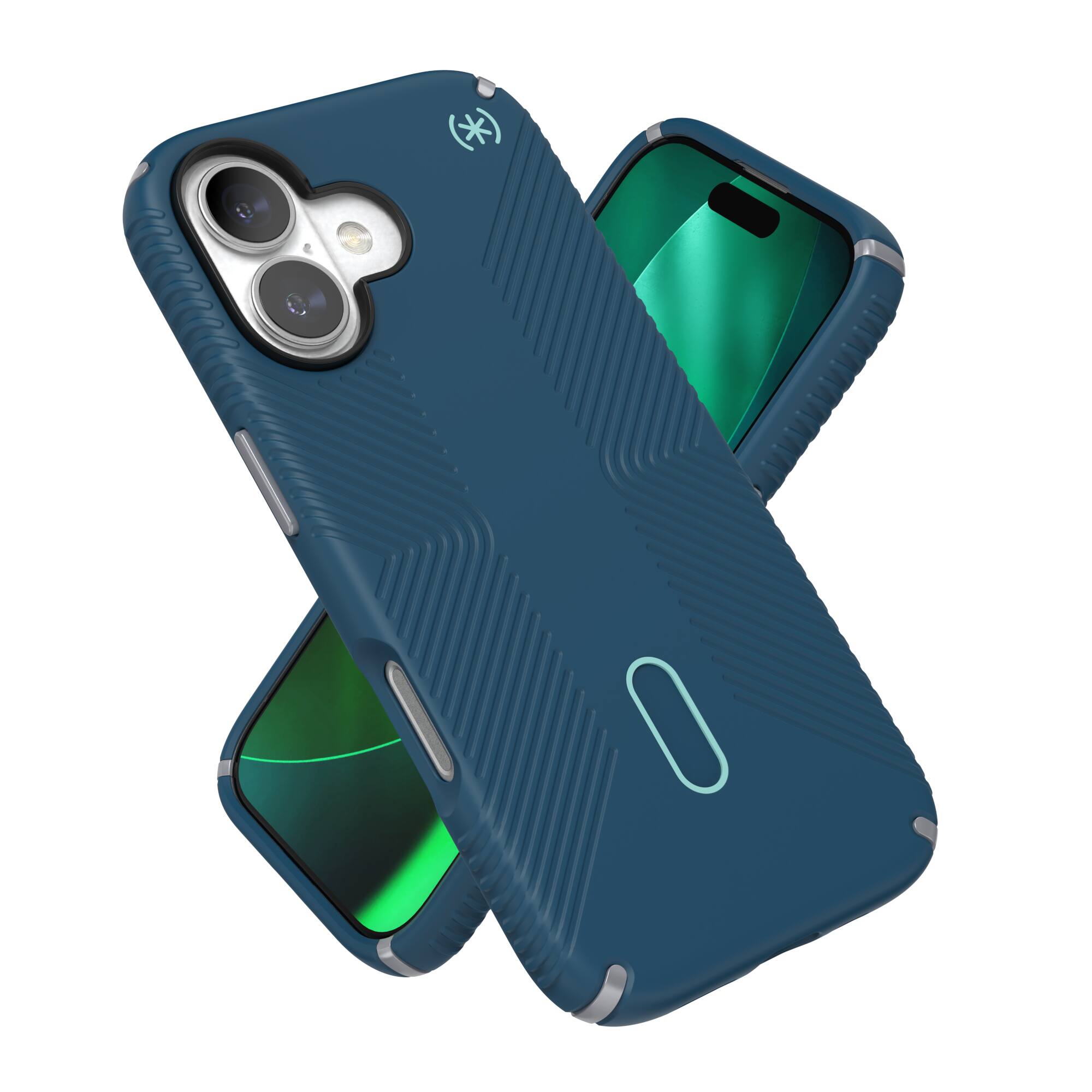 Alt View 1. Speck - iPhone 17 Presidio Grip + MS + CL - Deep Sea/Silver Metallic.