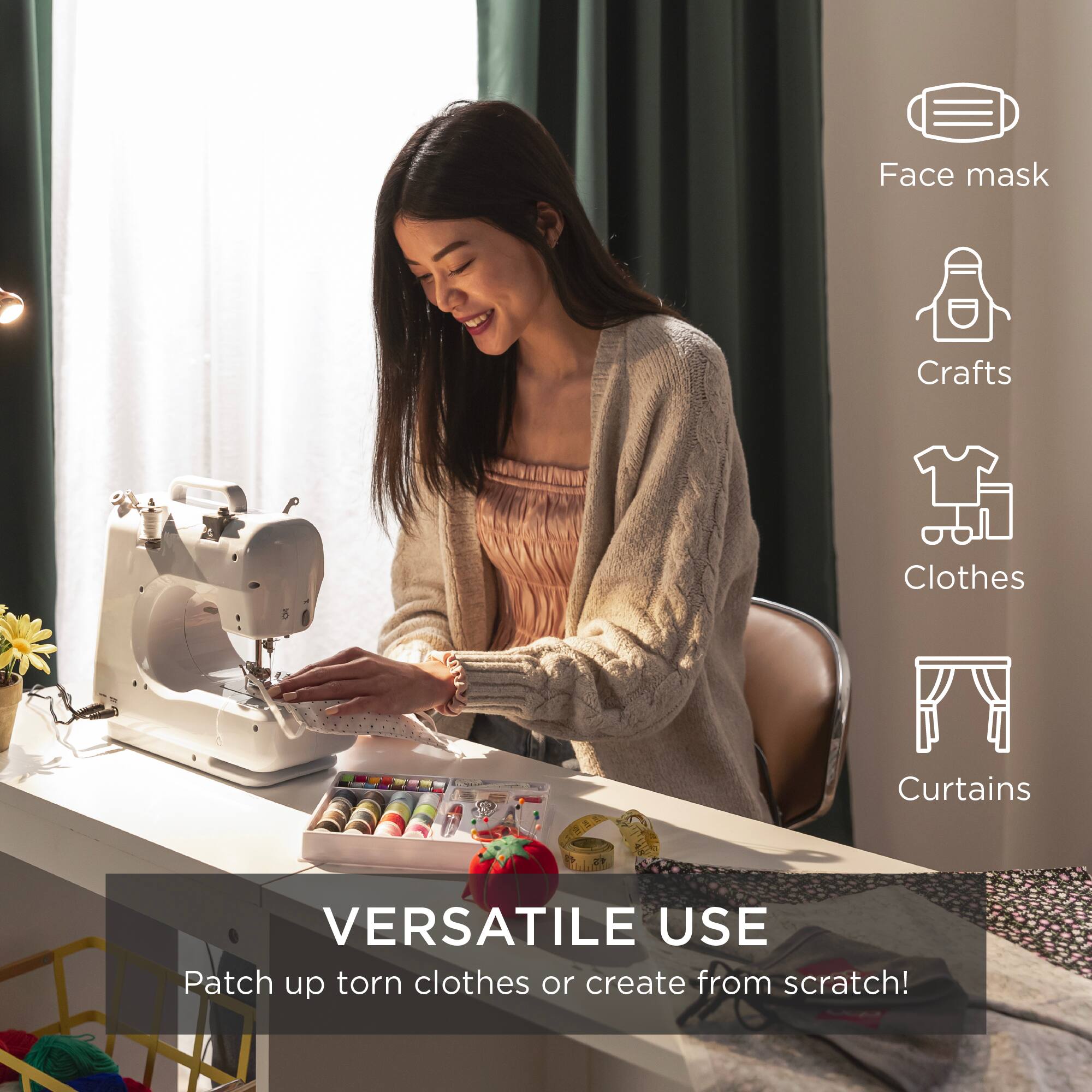 Face mask  
Crafts  
Clothes  
Curtains  

VERSATILE USE  
Patch up torn clothes or create from scratch!