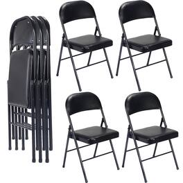 Sugift - 4 Pack Vinyl Folding Chair with Foam Seat - Black