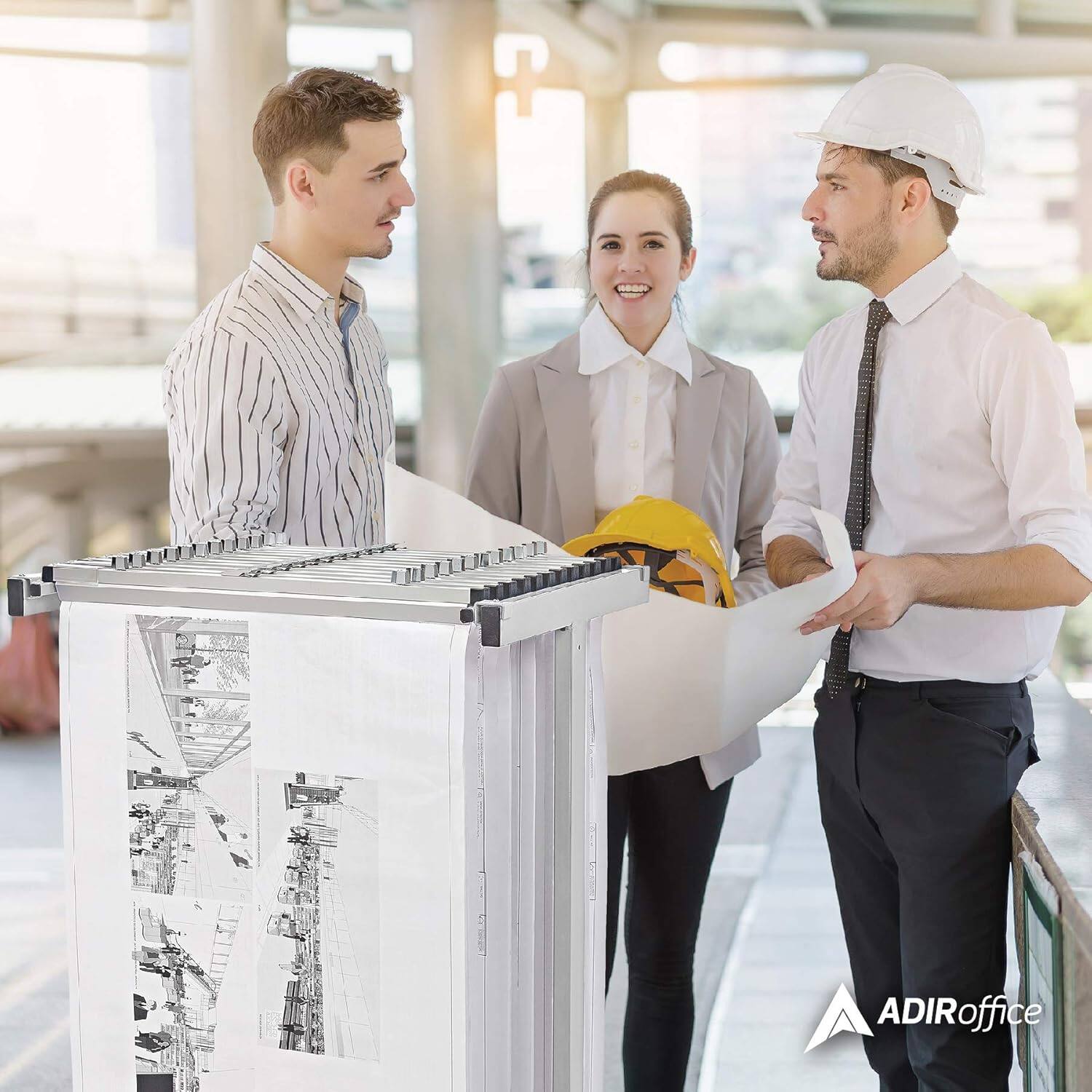 Alt View 5. AdirOffice - Steel Blueprint Storage Stand Adjustable Mobile Plan Center File Cart - White.