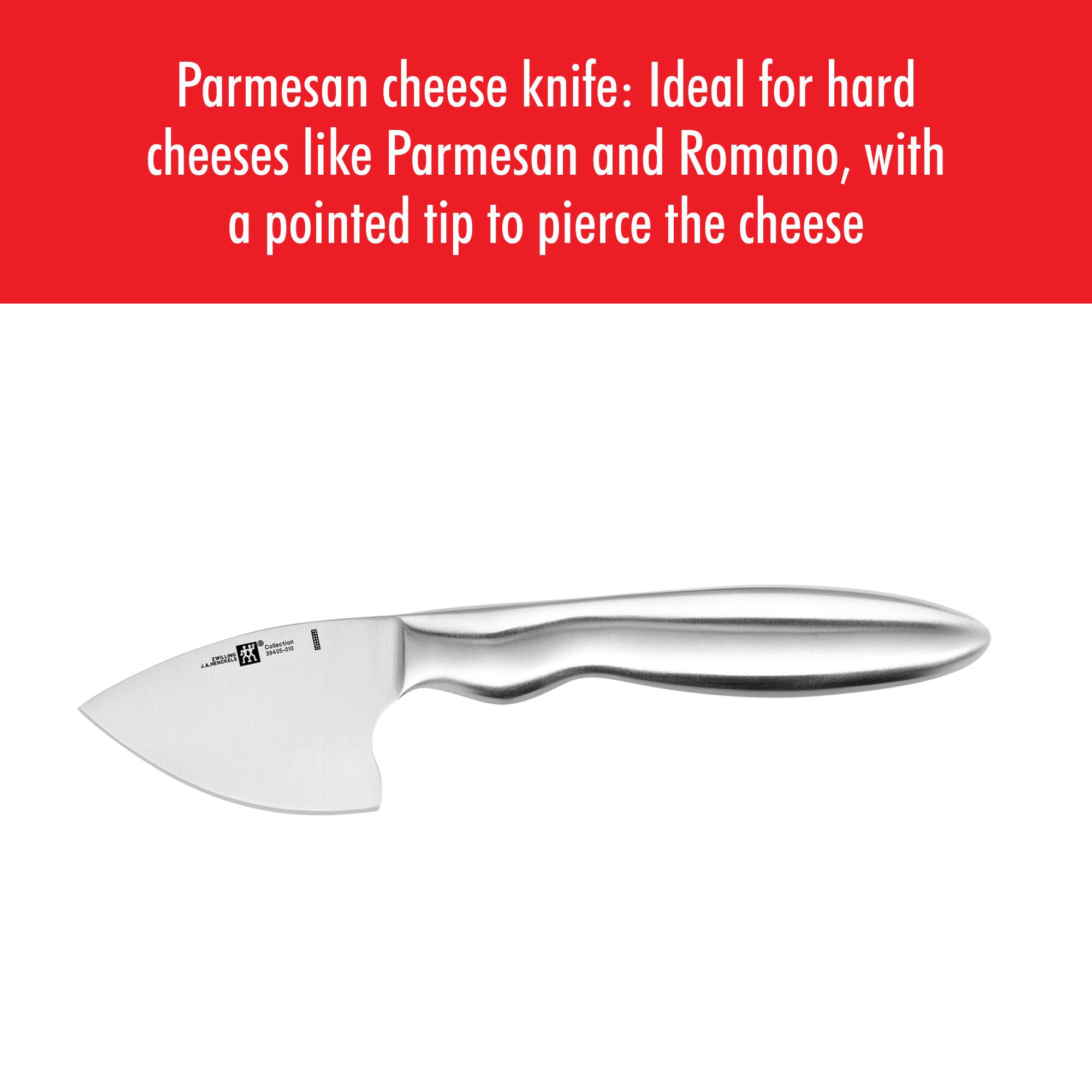 Parmesan cheese knife: Ideal for hard cheeses like Parmesan and Romano, with a pointed tip to pierce the cheese