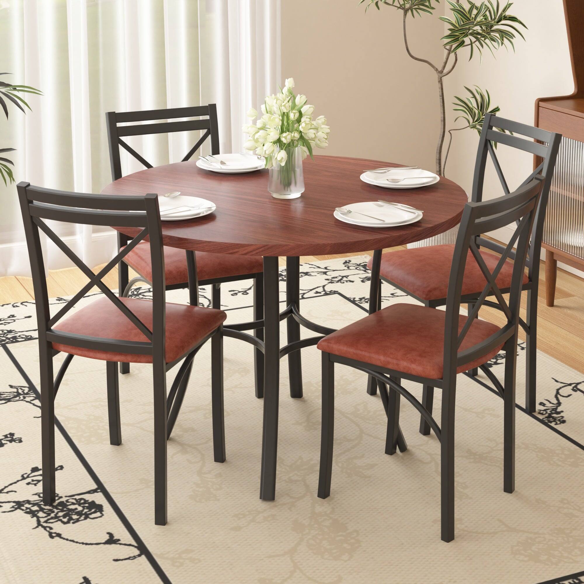 Alt View 2. Vecelo - Set of 4 Upholstered Dining Chairs - High Back Ergonomic Leather Side Chairs with 350lb Capacity, Waterproof Cushions - Brown.