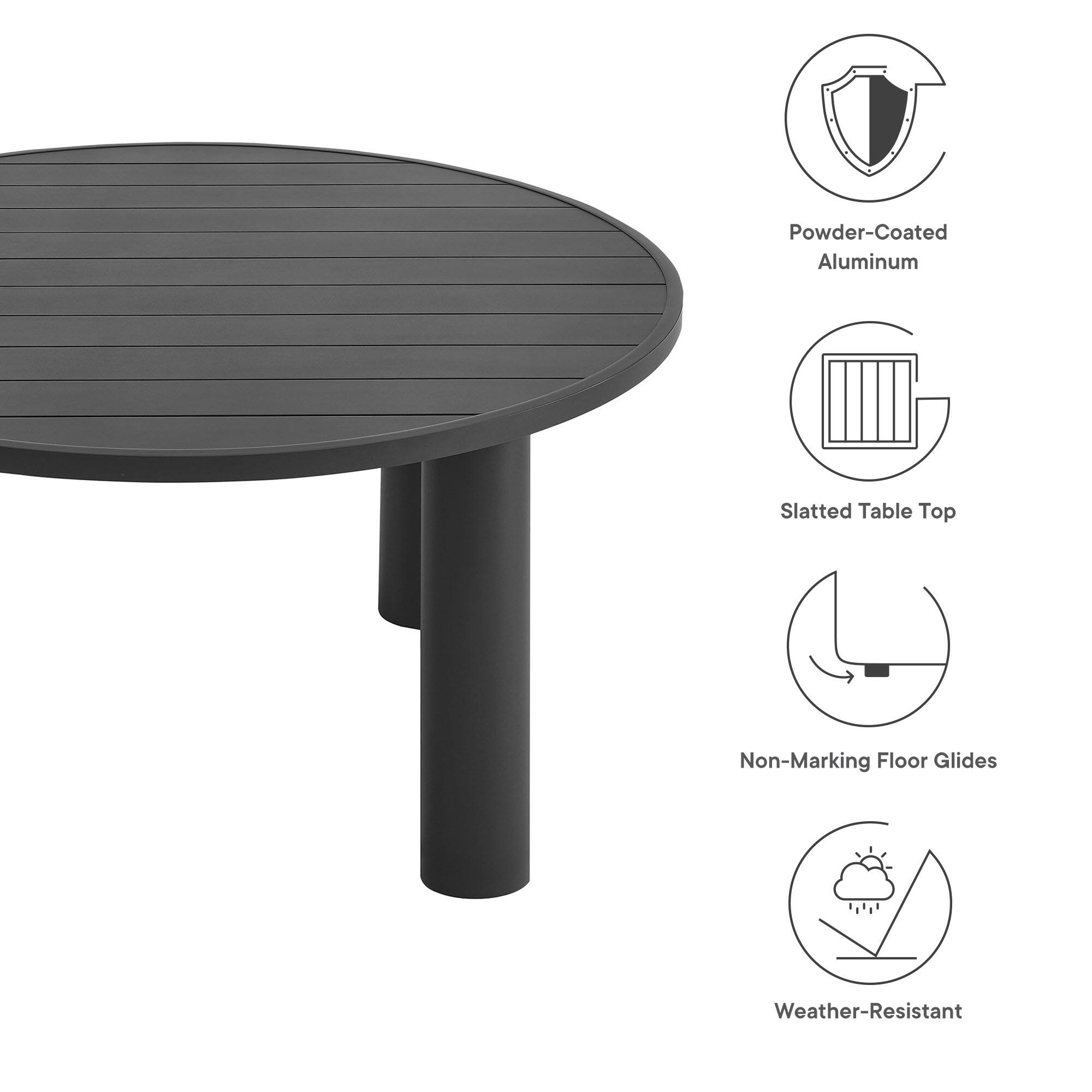 Powder-Coated Aluminum Slatted Table Top Non-Marking Floor Glides Weather-Resistant