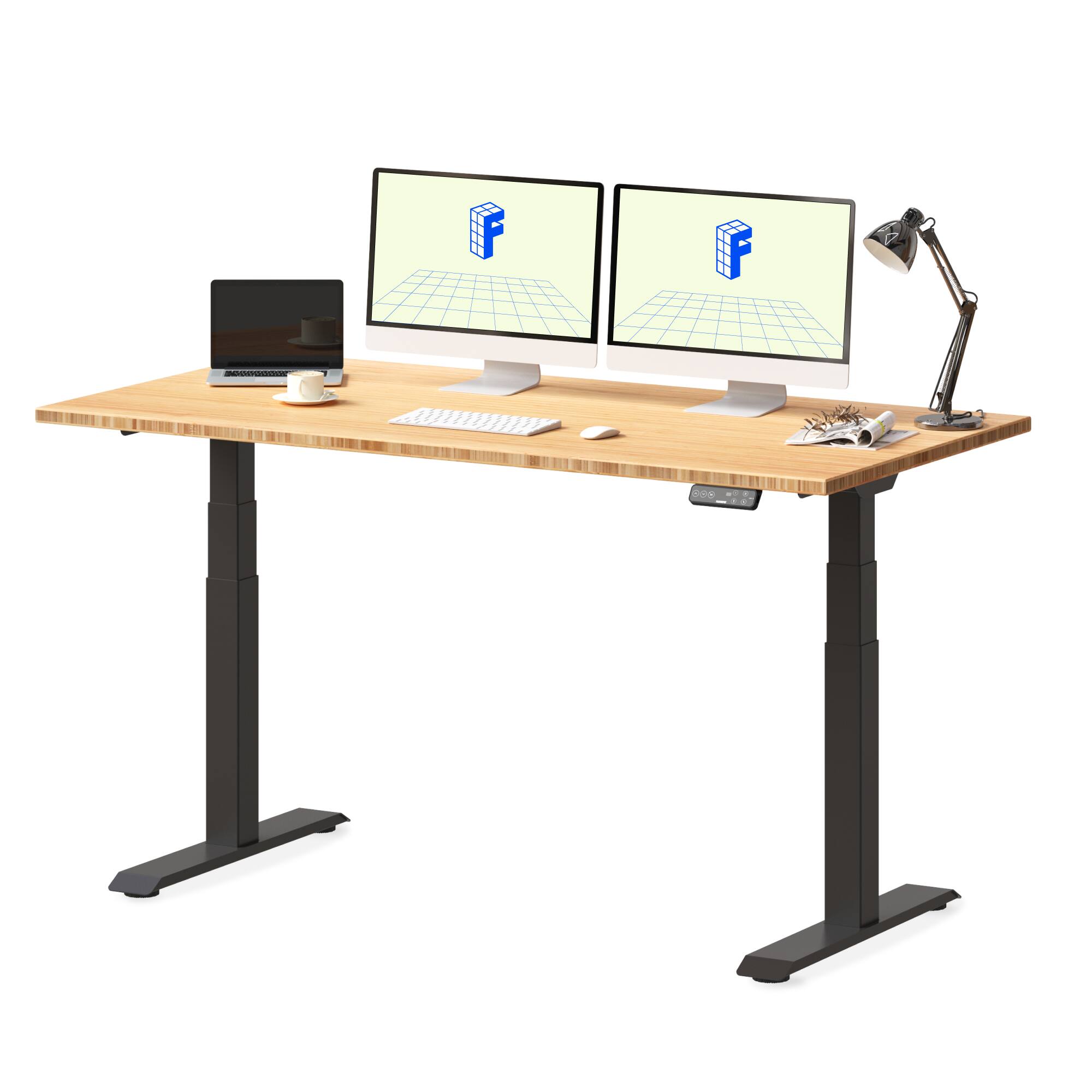 Left. FlexiSpot - FlexiSpot E7 60''W Electric Adjustable Standing Desk, Bamboo/Black - Bamboo.