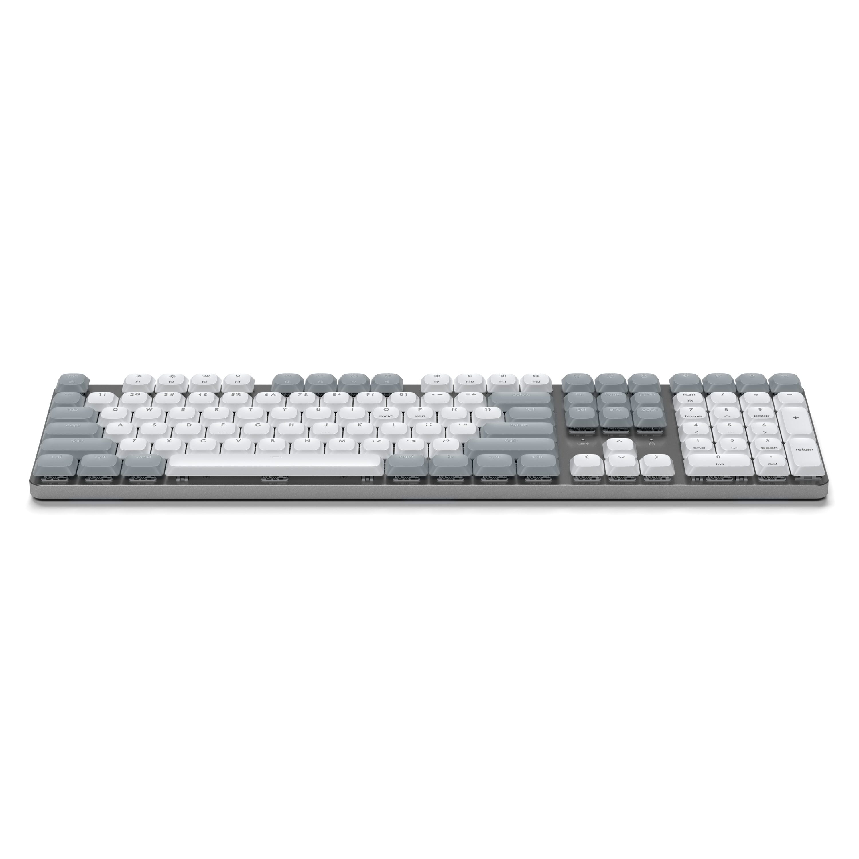 Left. Satechi - SM3 Mechanical Keyboard,108 Keys Full Size Keyboard with White LED Backlit, Wired and Bluetooth for Mac and Windows - Dark Gray/Gray.