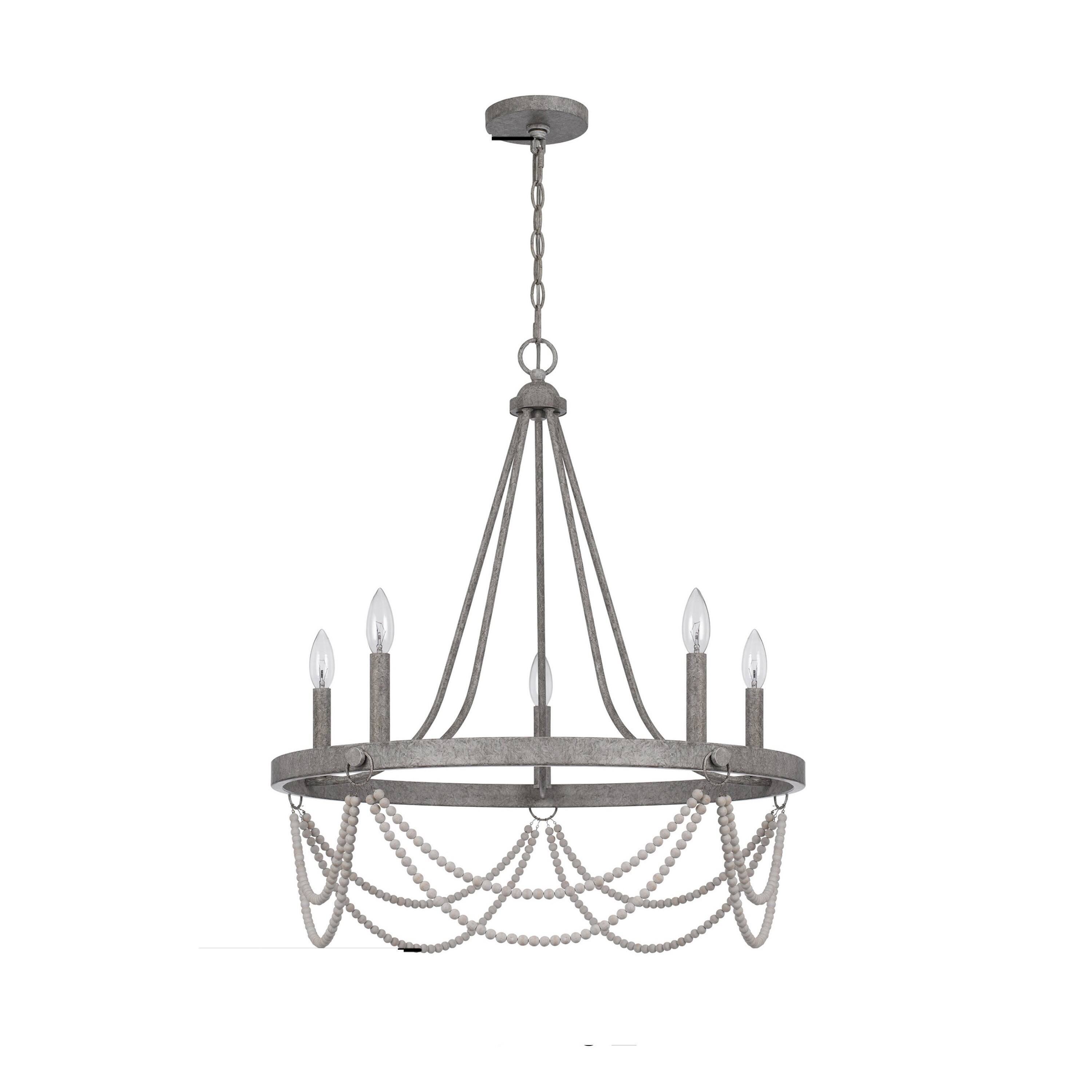 Angle. Manhattan Lane - Lony 26 Inch Chandelier with White Beaded Candelabra Design, Metal - Silver, White.
