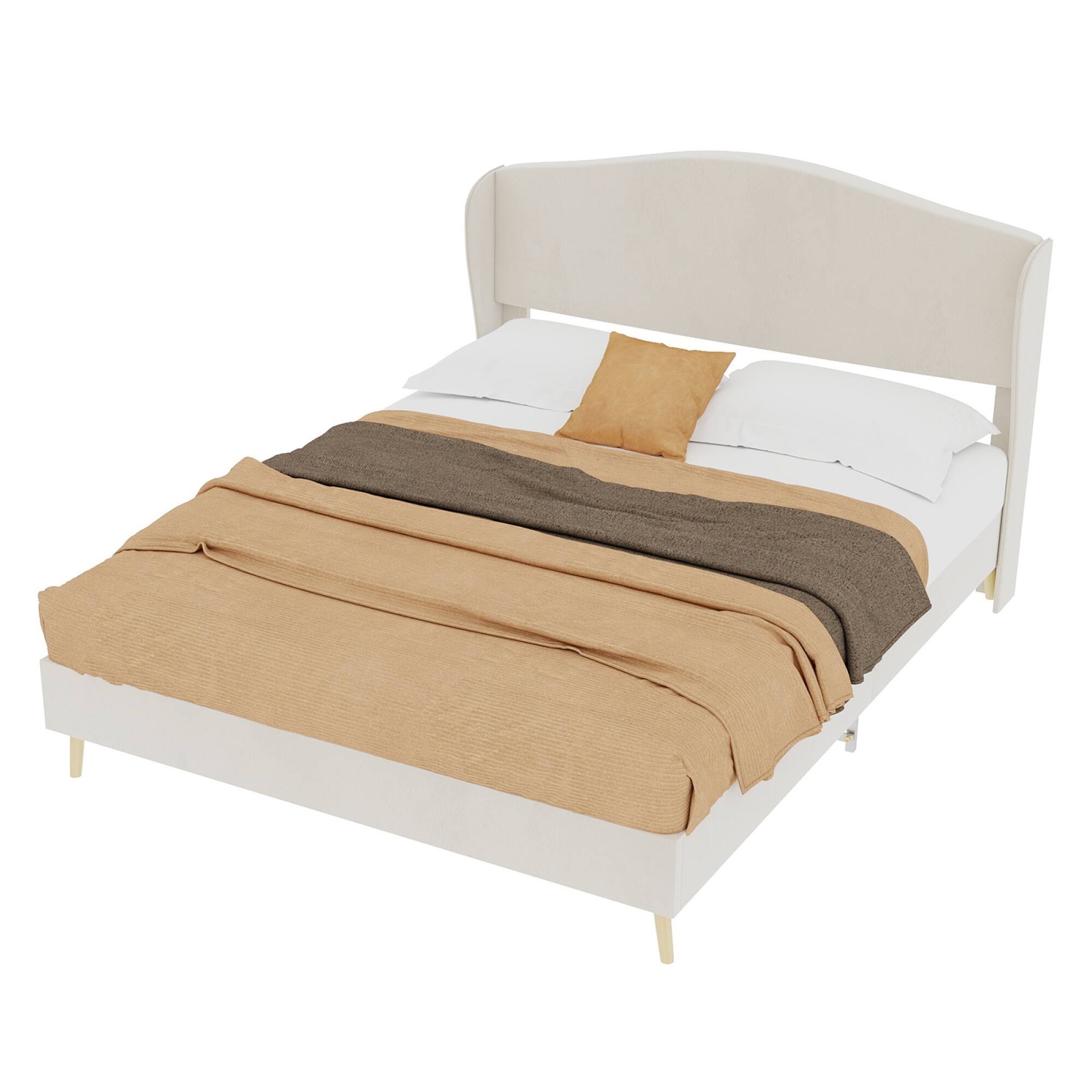 Alt View 4. GOODSILO - Luxury Velvet Upholstered Platform Bed with Tufted Headboard for Master Bedroom and Guest Rooms - Beige.
