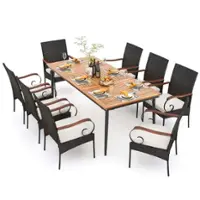 Costway 9 PCS Patio Dining Set with Acacia Wood Tabletop 1.9" Umbrella Hole Outdoor - Natural & Black,Mix Brown,Off White - Front_Zoom