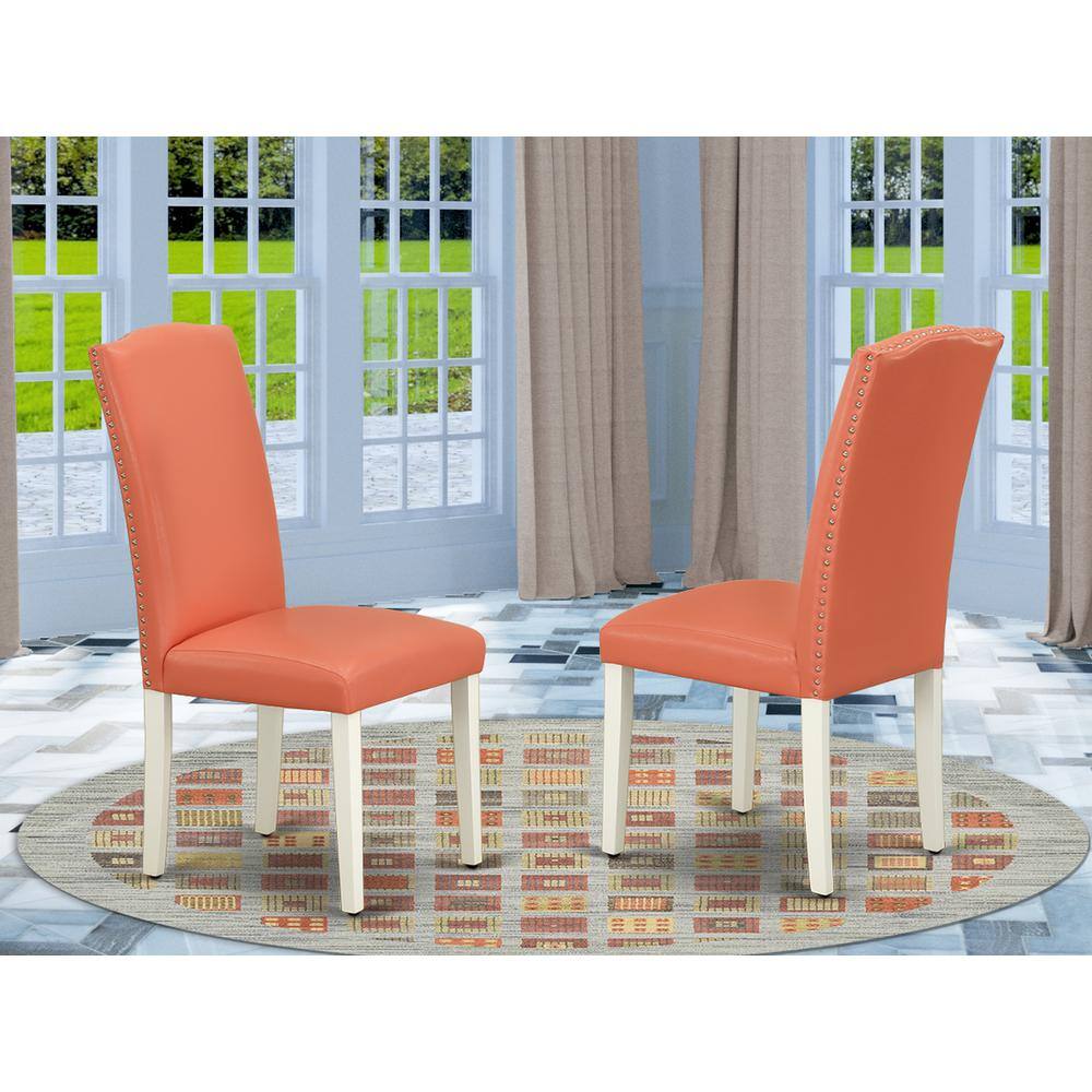 Angle. East West Furniture - Dining Chair Linen White - Brown.