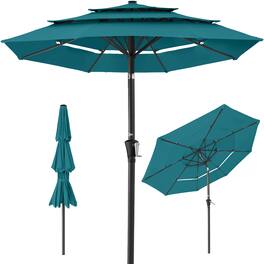 Best Choice Products - 10ft 3-Tier Patio Umbrella, Market Sun Shade w/ Tilt Adjustment, Easy Crank - Cerulean