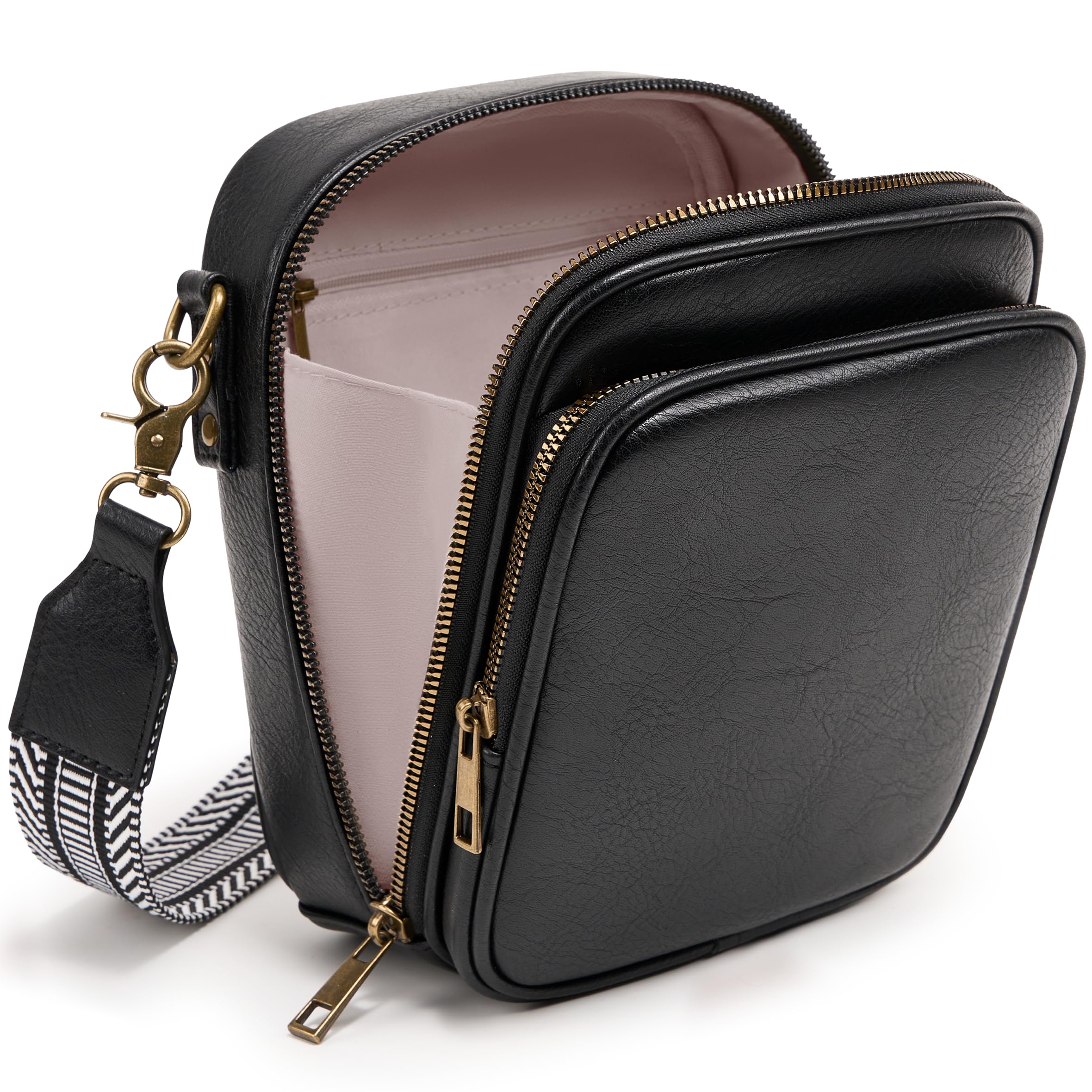 Skar Audio - Small Messenger Bag Vegan Leather Crossbody For Women Men Vintage Cross Body Shoulder Purse With Card Slots - Minimalist Black