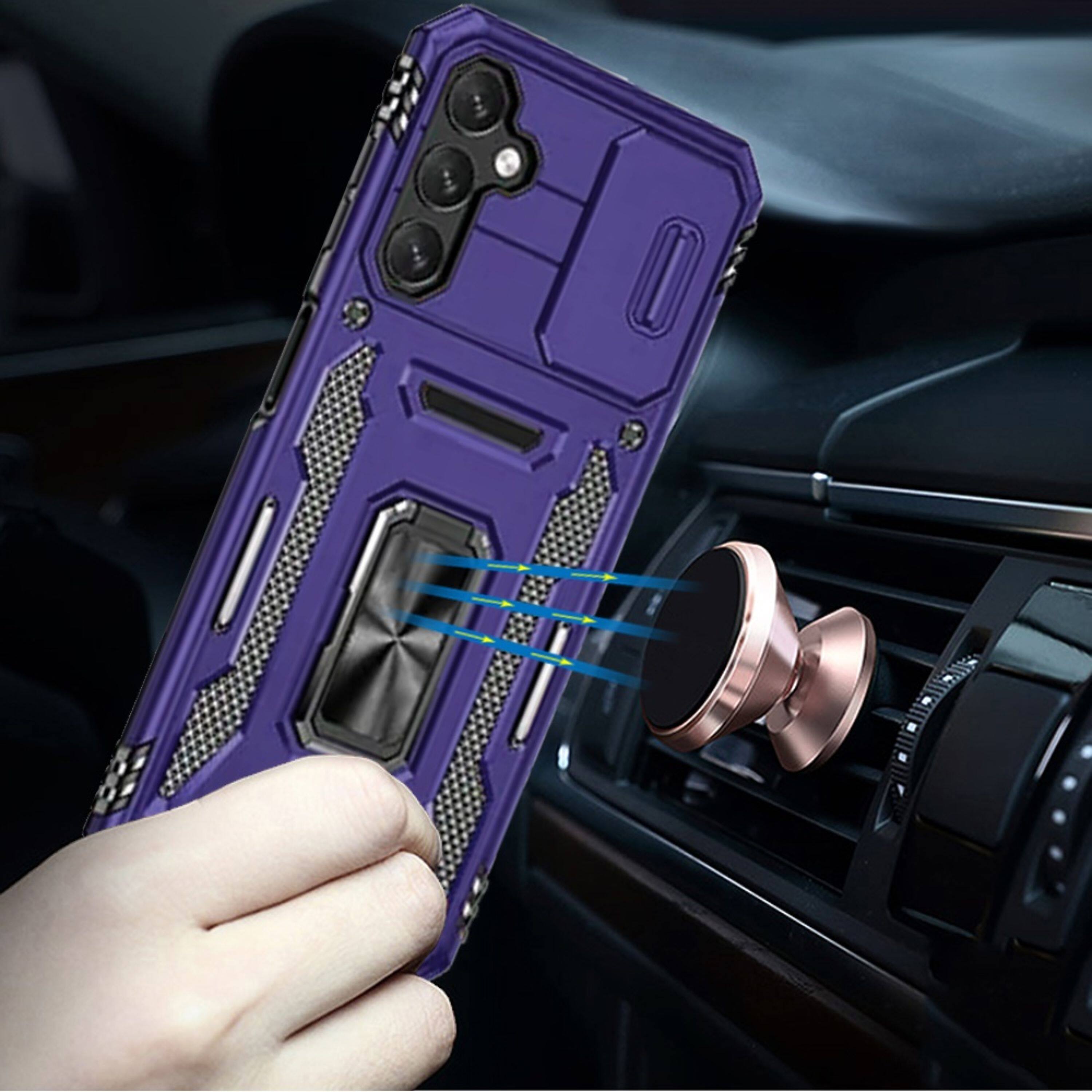 Angle. Kitcheniva - Sliding Lens with Magnetic Ring Stand Plus Tempered Glass For Samsung A17 5G Case Dark Purple - Dark Purple.