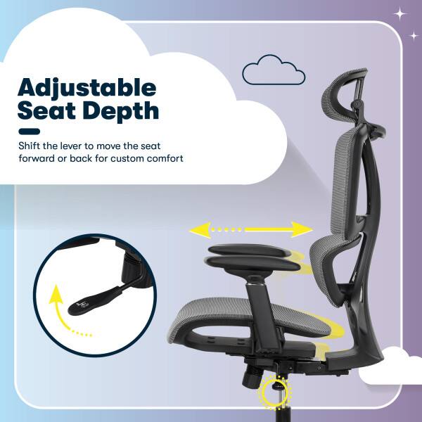 Adjustable Seat Depth  
Shift the lever to move the seat forward or back for custom comfort