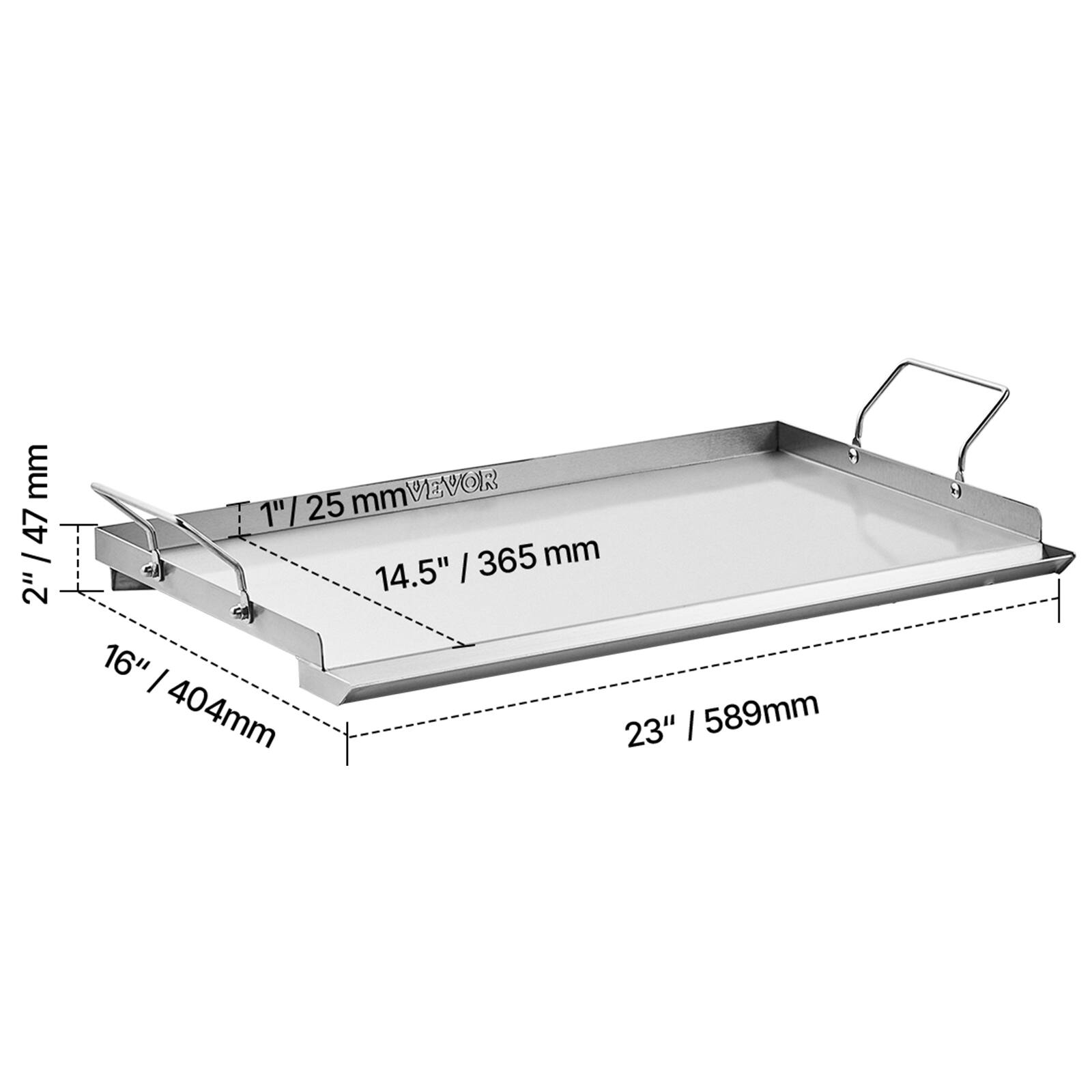2" / 47 mm, 1/2" / 25 mm, 14.5" / 365 mm, 16" / 404 mm, 23" / 589 mm