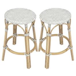 Butler Specialty - Tobias Rattan Round 24" Counter Stool - White And Gray Dot