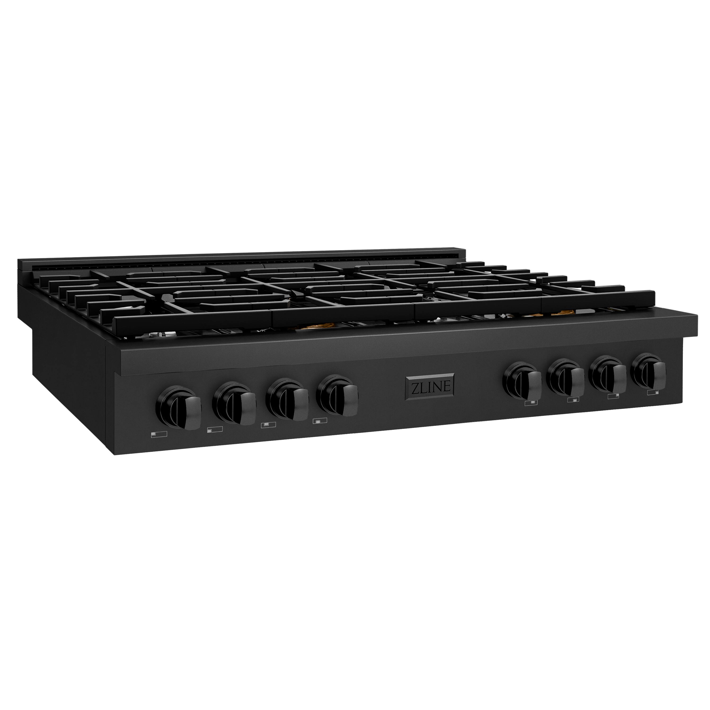 Angle. ZLINE - ZLINE 48 in. Paramount Gas Rangetop with 8 Burners in Black Stainless Steel (SRTB-48) - Black Stainless Steel.