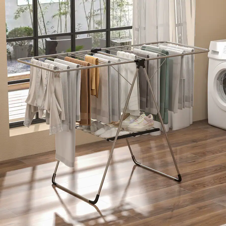 Gymax 2 Tier Laundry Drying Rack w/ Adjustable Wings Height Foot Pad ...