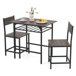 Costway - 3-Piece Wood Rectangular Table & Chair Set Dining Table Set with Metal Frame - Gray