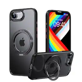 Dteck - Heavy Duty Case For Apple iPhone 17e / Apple iPhone 16e Magnetic 360° Ring Kickstand Hybrid Rugged Shockproof Cover - Black