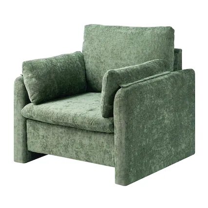 Front. VEVOR - Green Accent Chair, Modern Upholstered Accent Chair with Armrests, Cloth Arm Chairs with Thick Cushion - Dark Green.