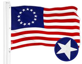 G128 - Betsy Ross Embroidered Flag, 6 x 10 ft Polyester with Brass Grommets - Assorted Colors