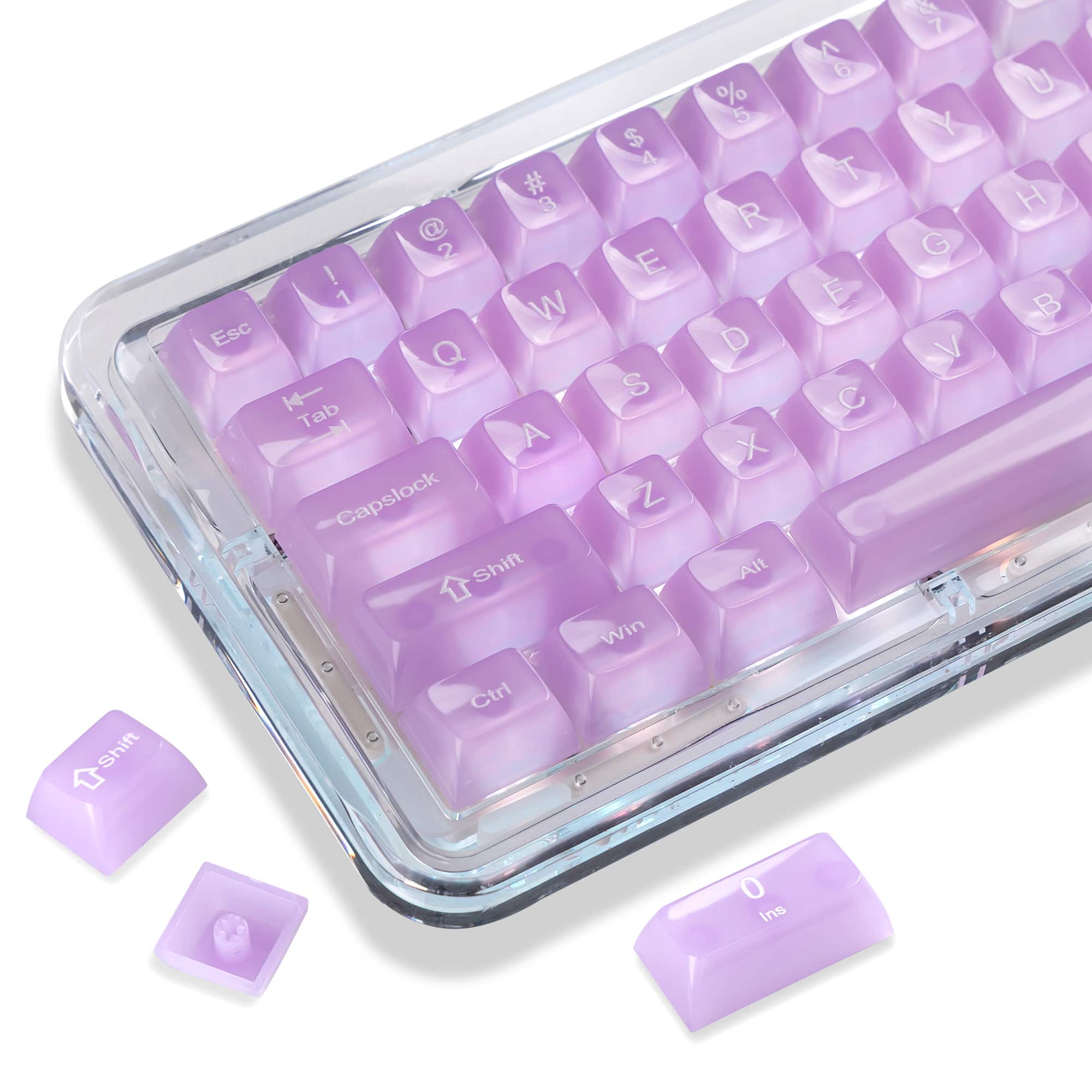 Womier - Clear keycaps,Transparent Crystal keycap Set,Shine Through MDA Profile for Cherry Mx Switches Mechanical Keyboard - Purple