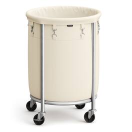 Songmics Home - Laundry Basket on Wheels, Laundry Trolley 110L, Steel Frame,Removable Bag, 4 Castors and 2 Brakes - Cream White and Metallic Silver