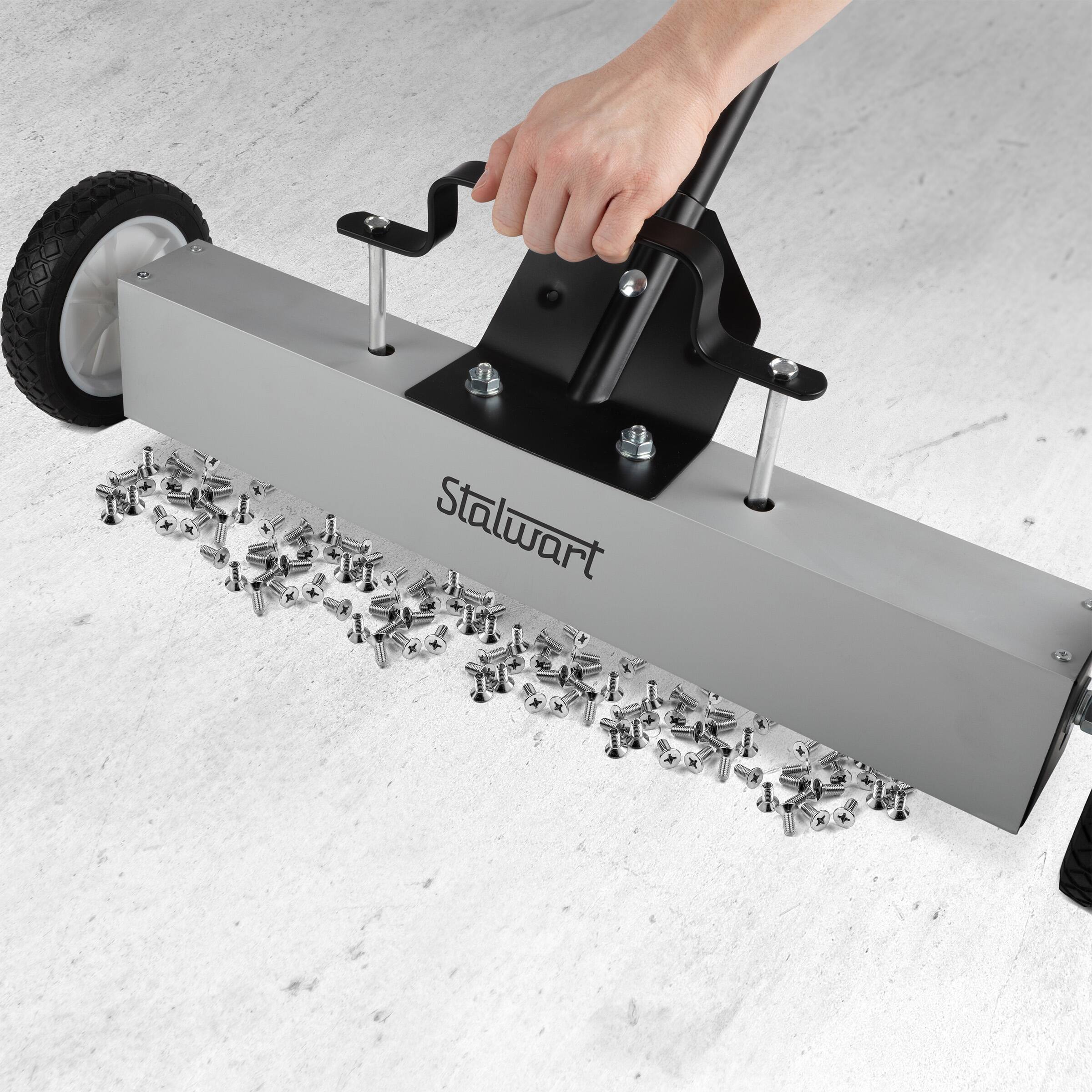 Alt View 2. Stalwart - Magnetic Sweeper with Handle and Wheels 24-Inch Rolling Nail Magnet Tool Magnetic Pickup Tool 30 to 50-Pound Capacity.
