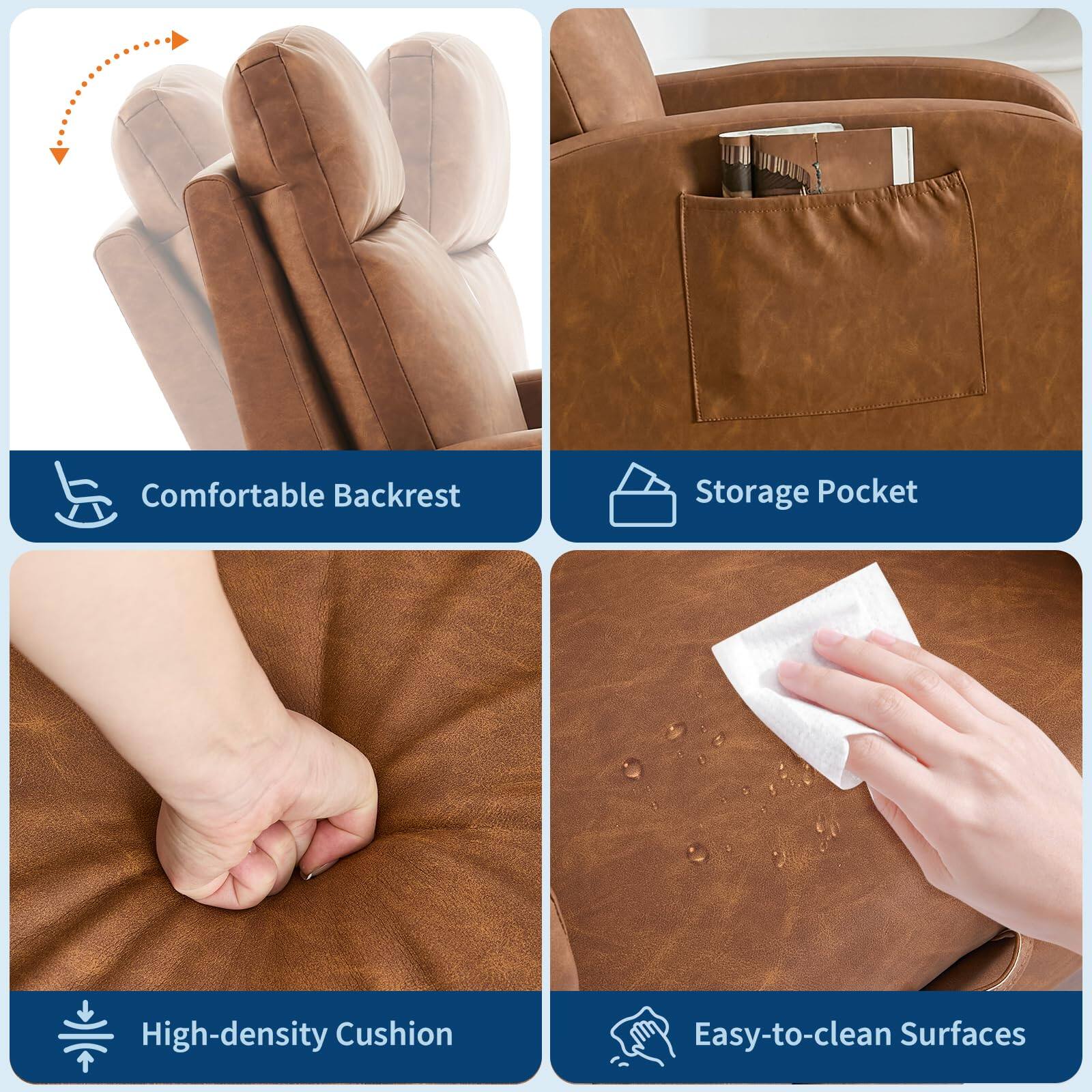 Comfortable Backrest  
Storage Pocket  
High-density Cushion  
Easy-to-clean Surfaces