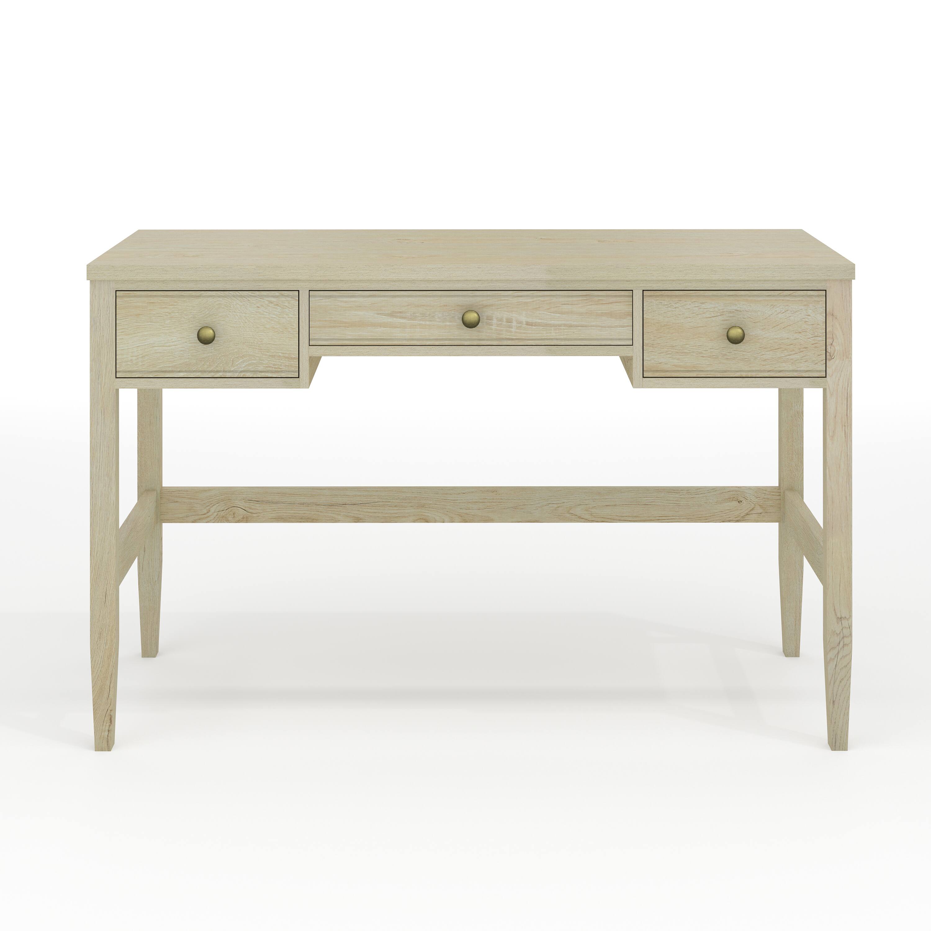 Alt View 10. Martha Stewart - Rhett Writing Desk with 3 Drawers and Tapered Legs - Light Natural Frame/Antique Bronze Hardware.