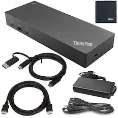 Front. Lenovo - Hybrid USB-C and USB-A Dock (40AF0135US), USB Type-A Adapter and HDMI Cable Bundle.