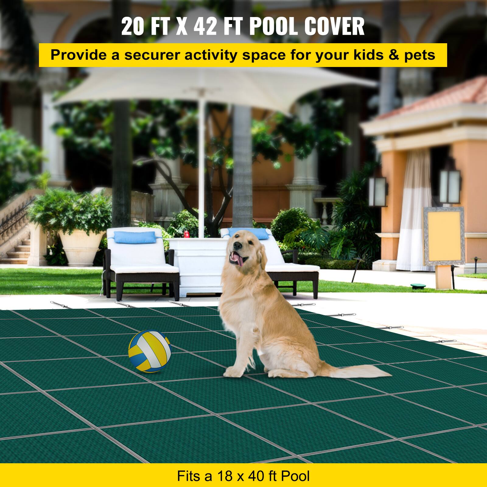 20 FT X 42 FT POOL COVER, Provide a securer activity space for your kids & pets, Fits a 18 X 40 ft Pool