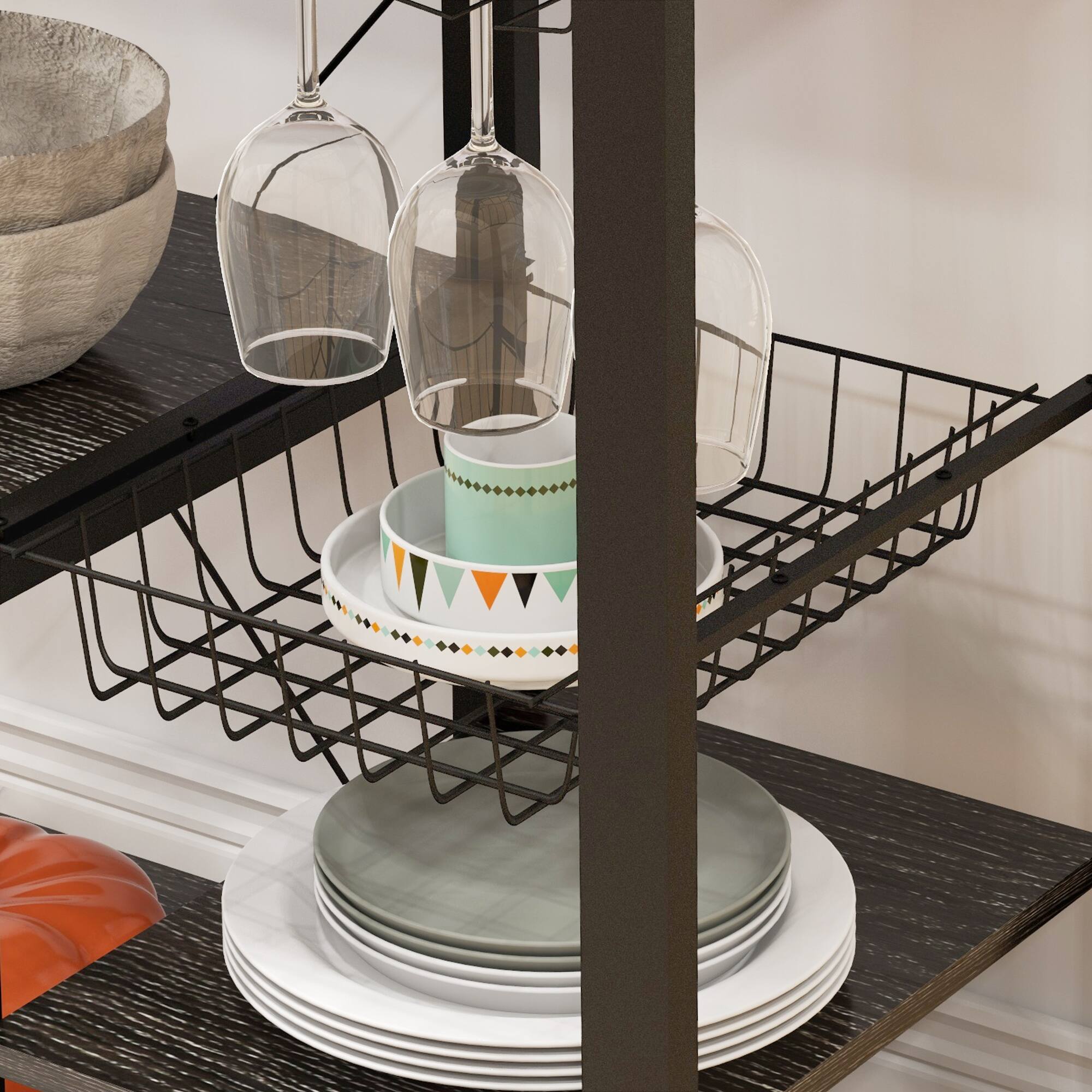 Alt View 8. Homcom - Bakers Racks with Power Outlet, Coffee Table for Kitchens with Storage, Kitchen Storage Shelf Rack with Multiple Shelves.