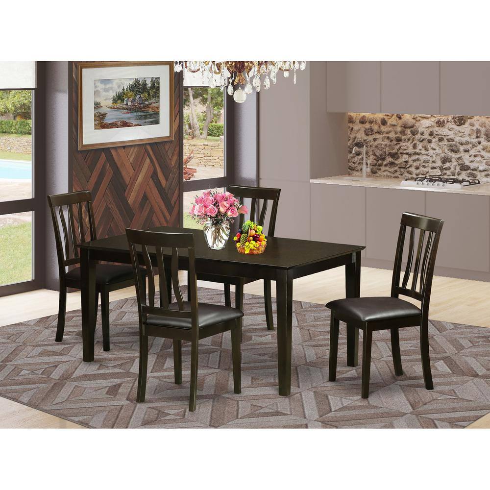 Back. East West Furniture - 5 Pc Dining room set-Dining Table and 4 Dining room Chair - Cappuccino.