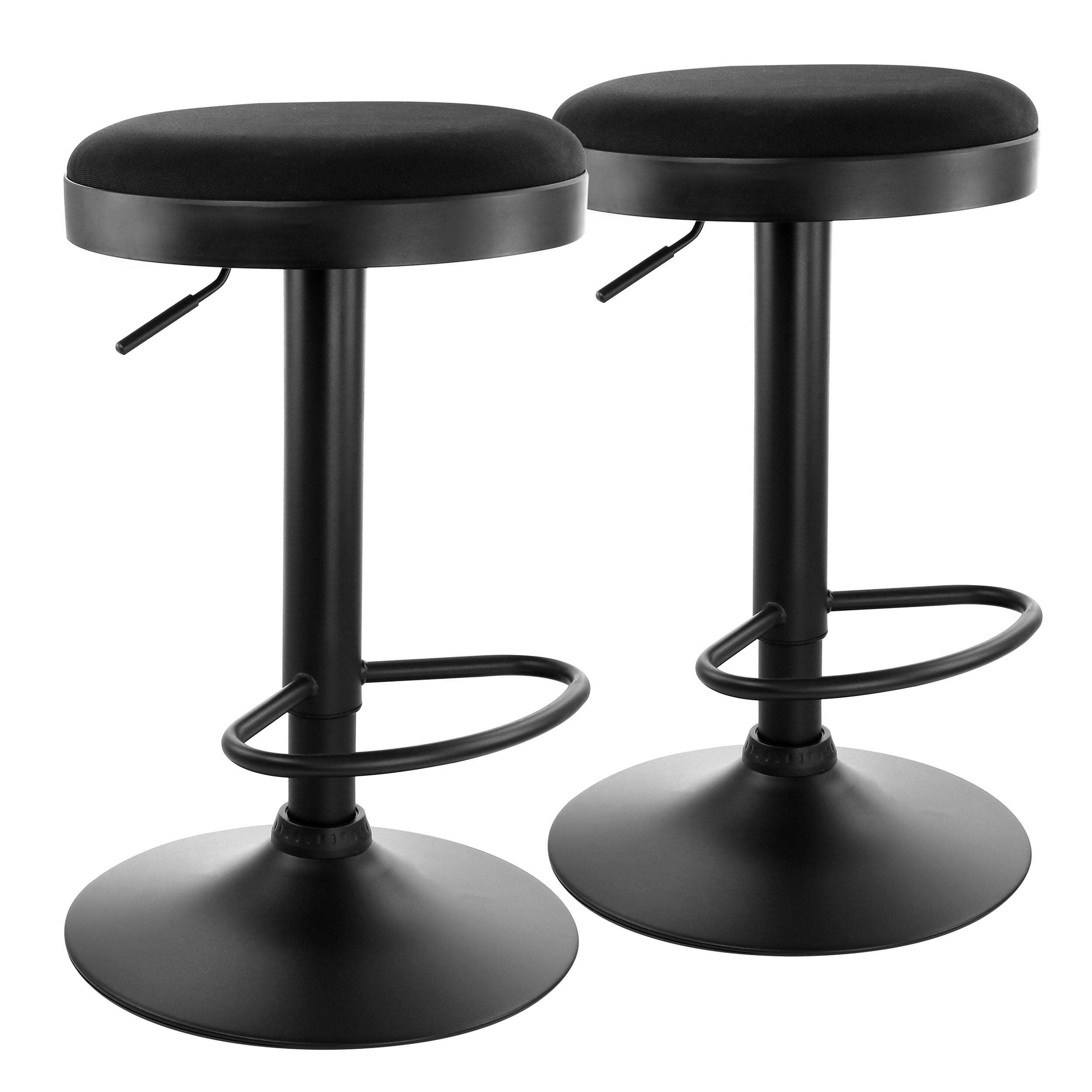 Front. Elama - Elama 2 Piece Backless Adjustable Fabric Bar Stool in Black with Black Base - Black.