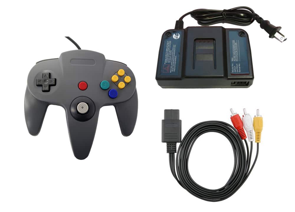 Mars Devices - N64 Parts Bundle - Controller, Power Adapter, and AV Cable - Gray